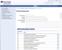 Panorama: Seminardatenbank der BG ETEM