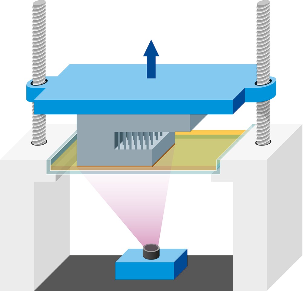 3D-Druck: Schemazeichnung eines harzbasierten Druckers.