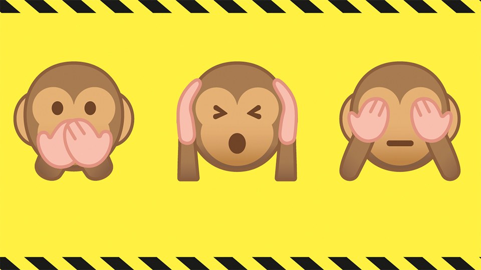 Illustration mit drei Affen: der erste hält sich den Mund zu, der zweite die Ohren, der dritte die Augen.