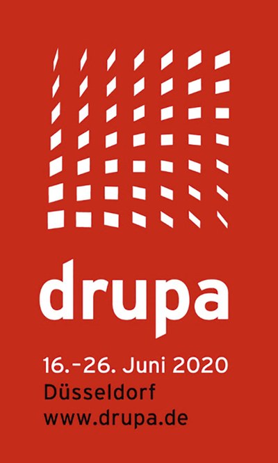 Auf dieser Abbildung ist die Ankündigung der Messe "drupa 2020" zu sehen.