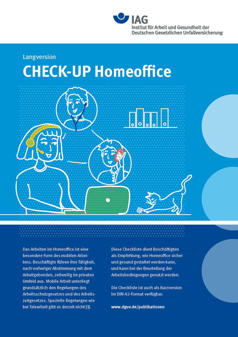 Blaues Cover der DGUV-Checkliste "Check-up Homeoffice".