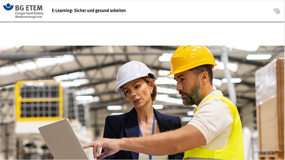Startseite der E-Learning-Angebote der BG ETEM