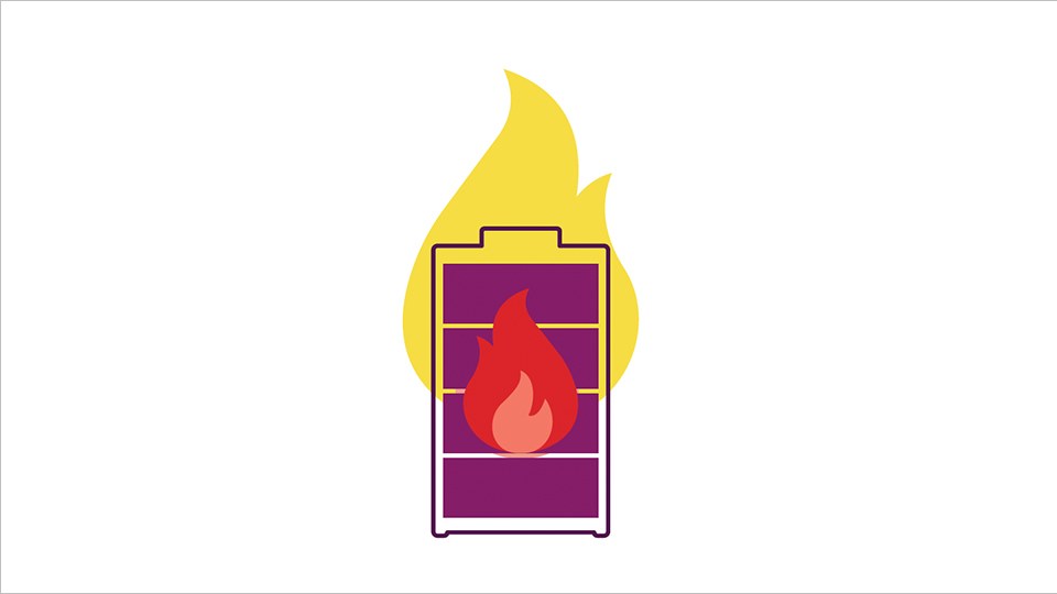 Abstrakte Illustration eines Lithium-Ionen-Akkus, der in Brand geraten ist