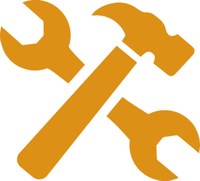 Illustration eines Hammers und Schraubenschlüssels überkreuzt