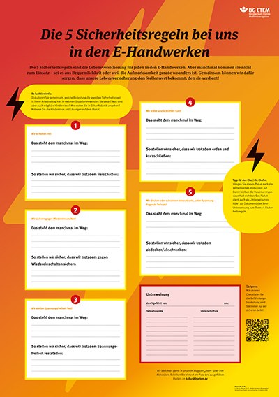 Sicherheitsposter Die 5 Sicherheitsregeln bei uns in den Elektrohandwerken