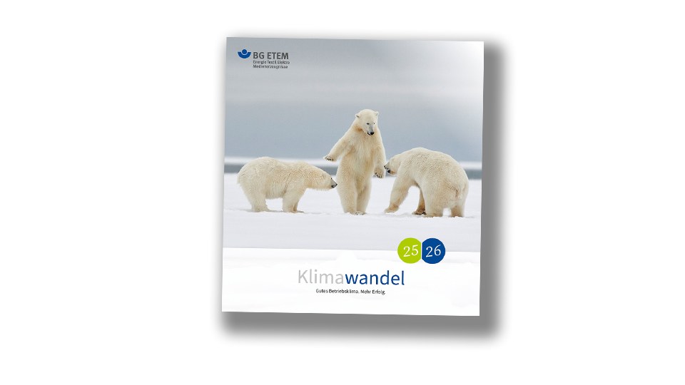 Titelblatt des BG ETEM Wandkalenders 2025/2026 mit einem Bild von drei Eisbären