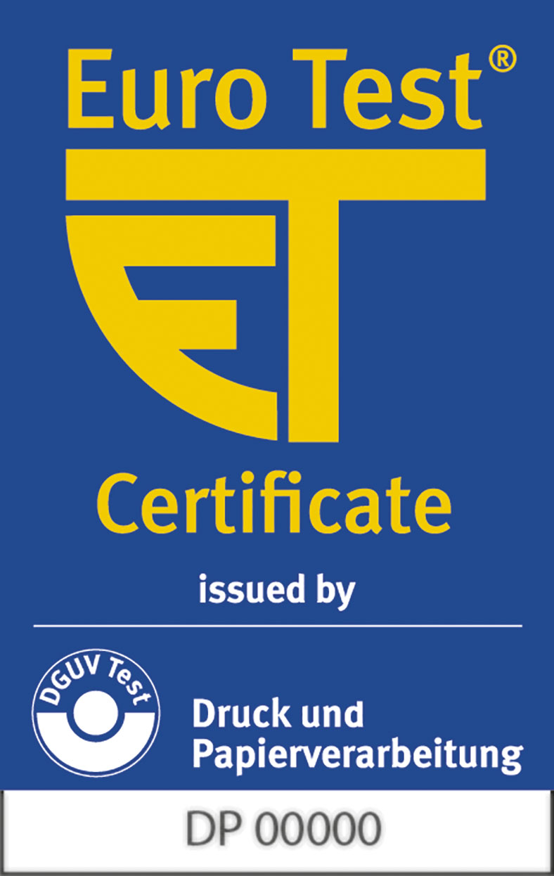 EuroTest-Zeichen zeigt in gelb die Initialen ET vor blauem Hintergrund.