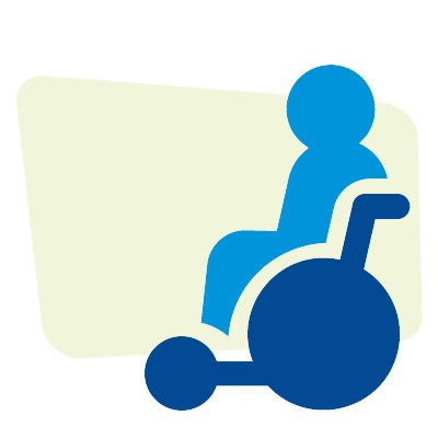 Teilhabeleistungen: Illustration einer Person im Rollstuhl.