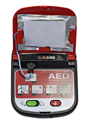 aufgeklappter Defibrillator